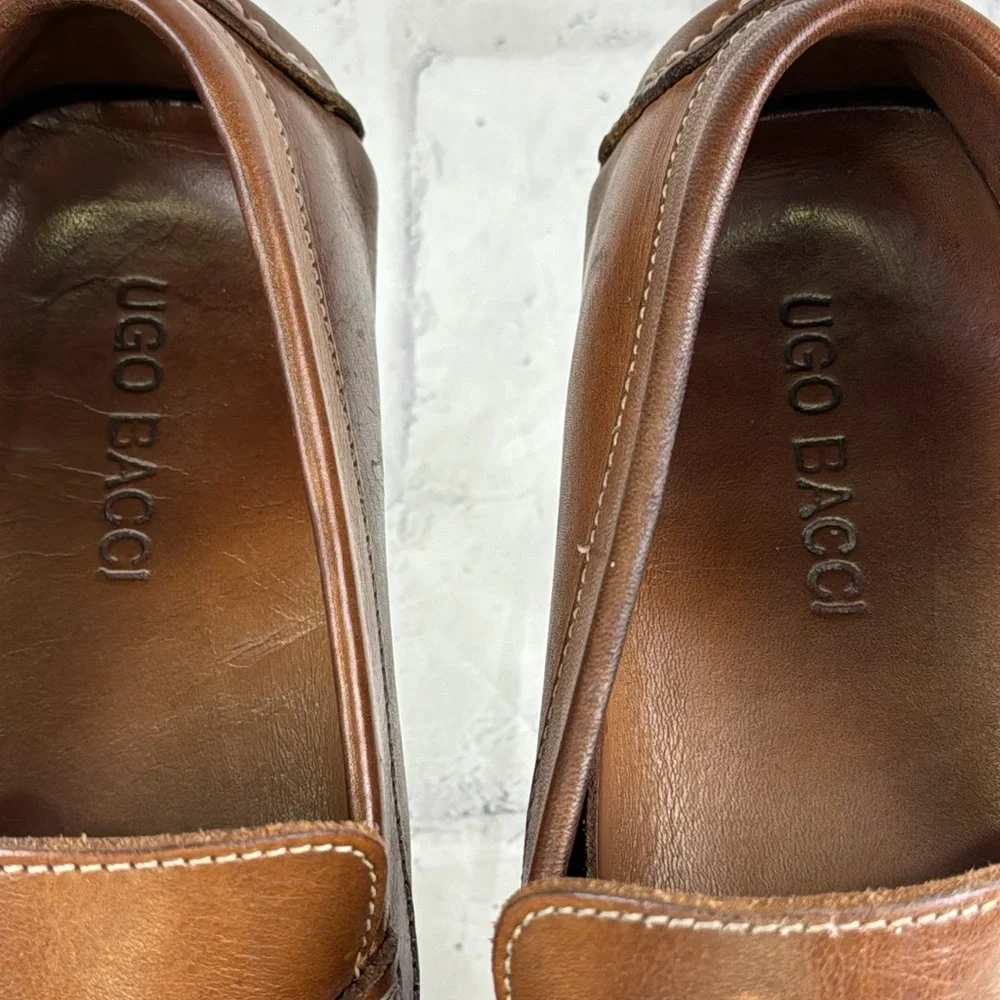 Ugo Bacci Leather Driving Moccasins Penny Loafer Style Slip Ons